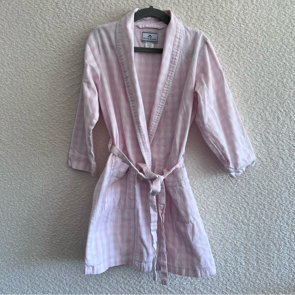Petite‎ Plume Kids Toddler Gingham Pink Cotton Robe With Belt Size 3/4